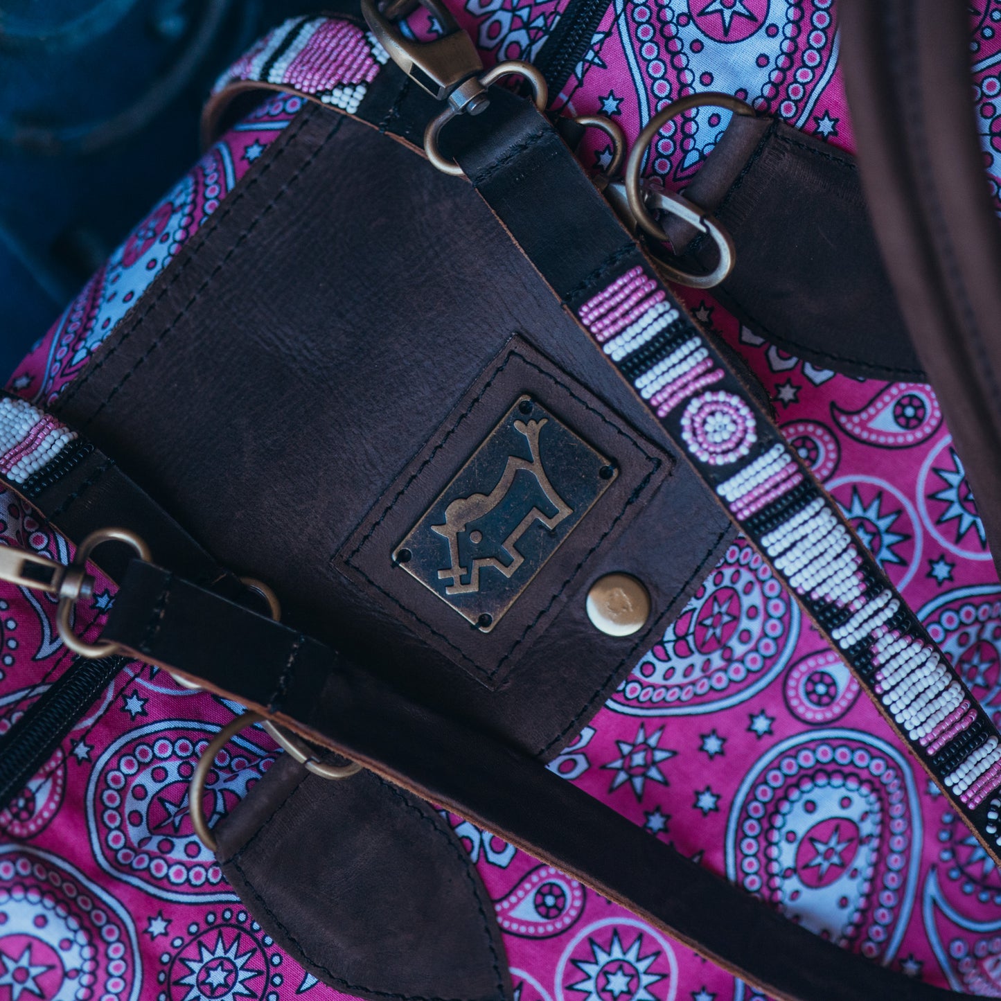 Fold Up Bag with Beaded Handles