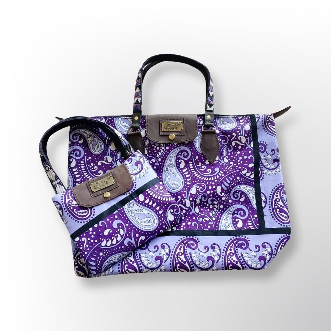 Fold Up Bag with Beaded Handles