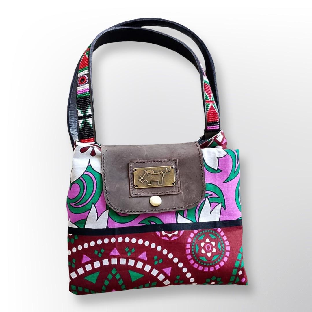 Fold Up Bag with Beaded Handles