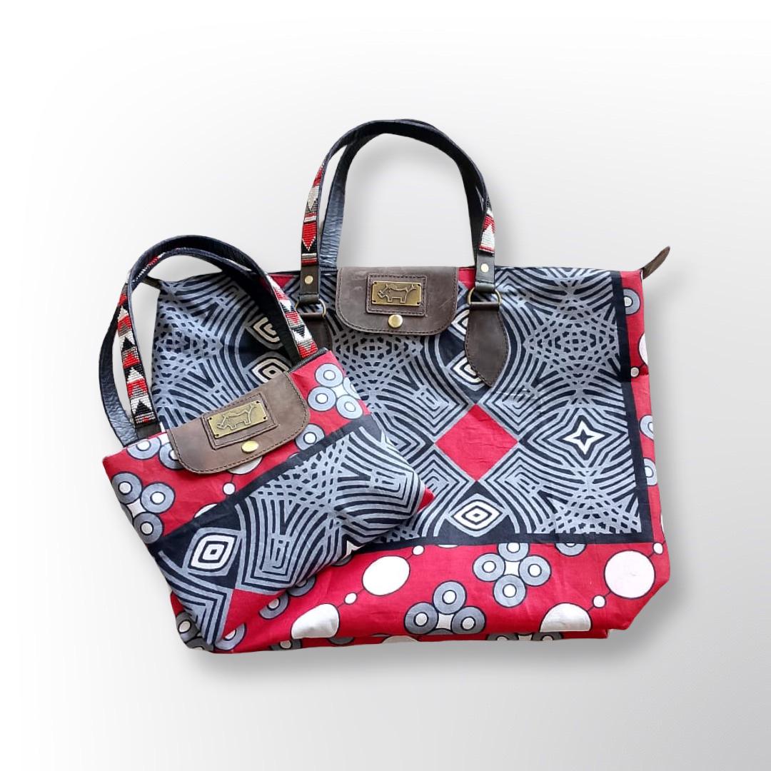 Fold Up Bag with Beaded Handles